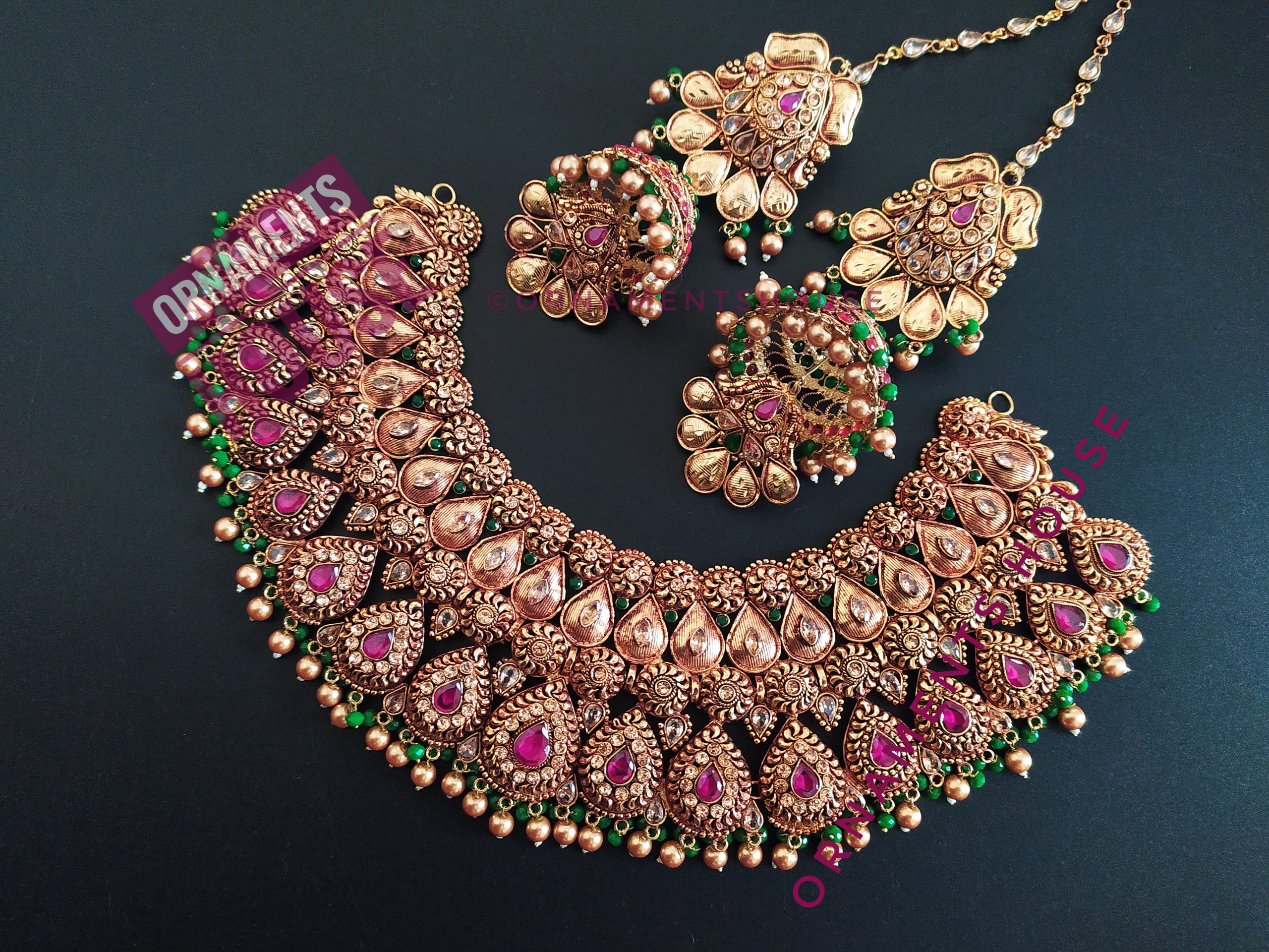 Gold Plated – Deep Antique and Real Stone Necklace – Superb Steady