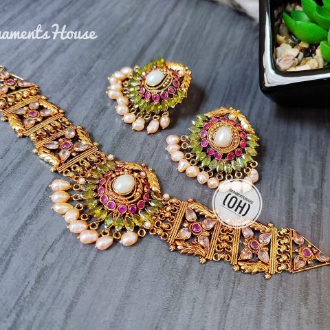 Choker Necklace - Hena Color Choker with Real Pearl