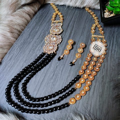 Gold Plated Black Long Necklace