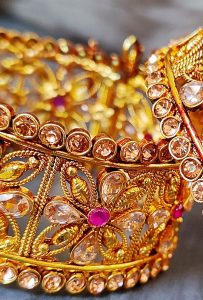 Bangles Jewellery - Real Magenta Stone and Gold Plated