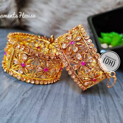Bangles Jewellery - Real Magenta Stone and Gold Plated