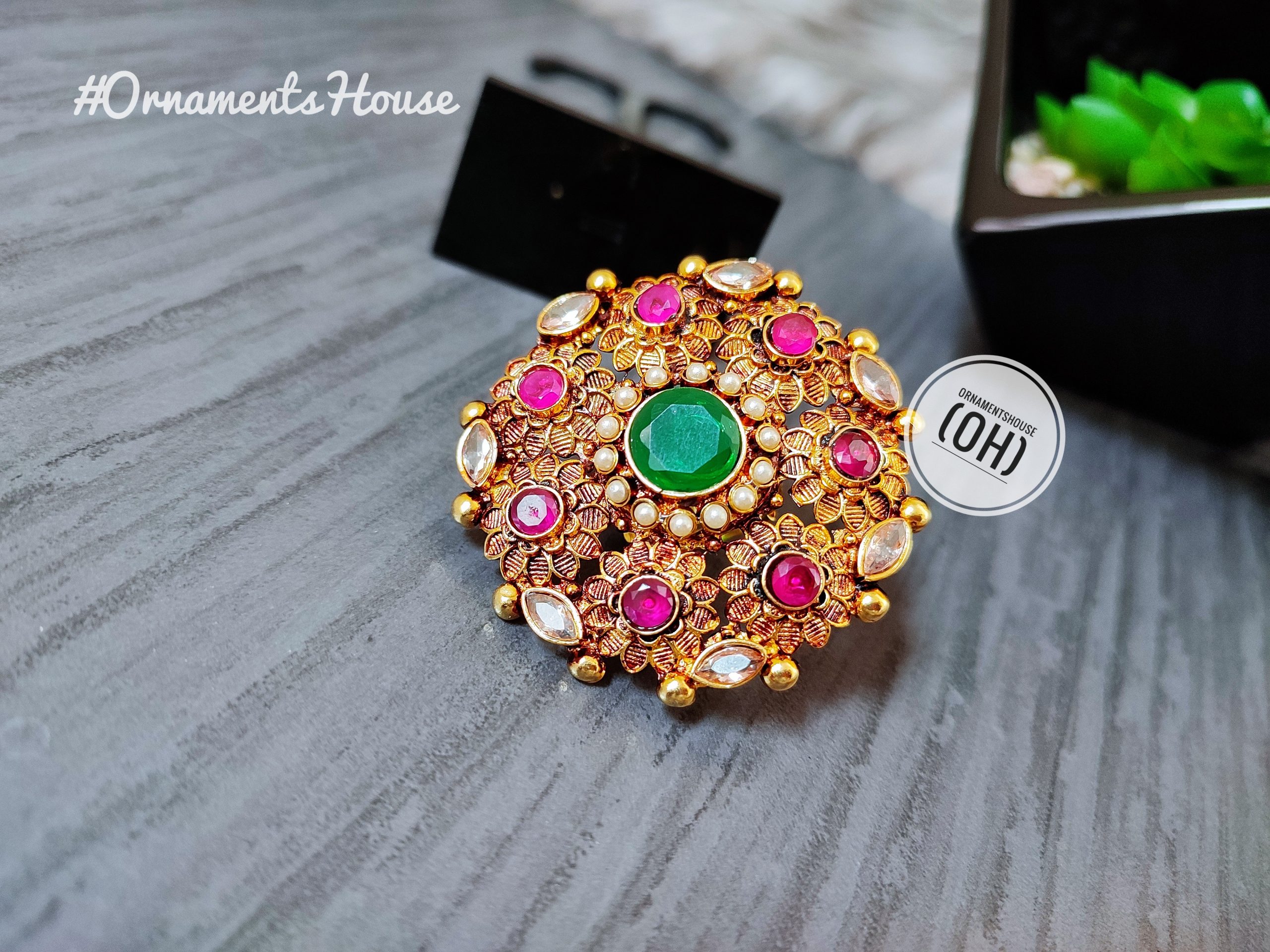 Real Magenta Stone Gold Plated Finger Ring