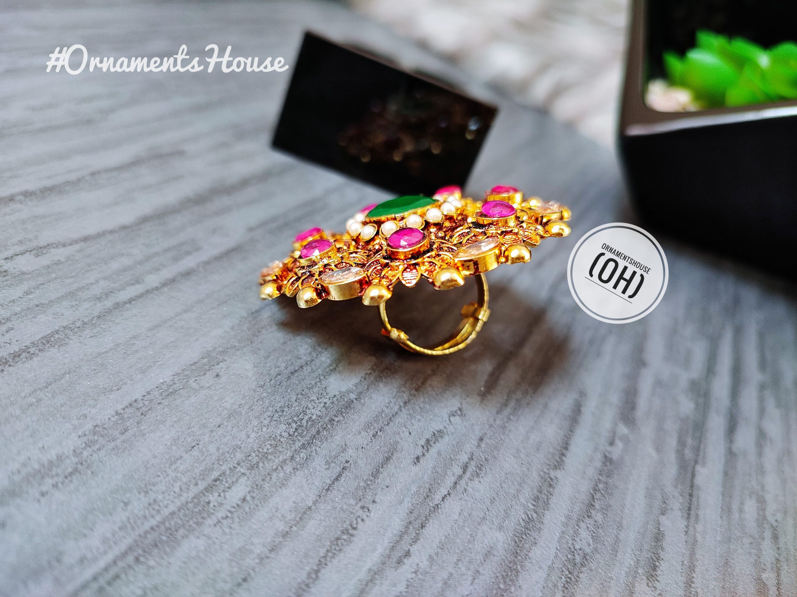 Real Magenta Stone Gold Plated Finger Ring - Image 2