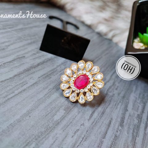 Pretty Finger Ring with Real Magenta Stone
