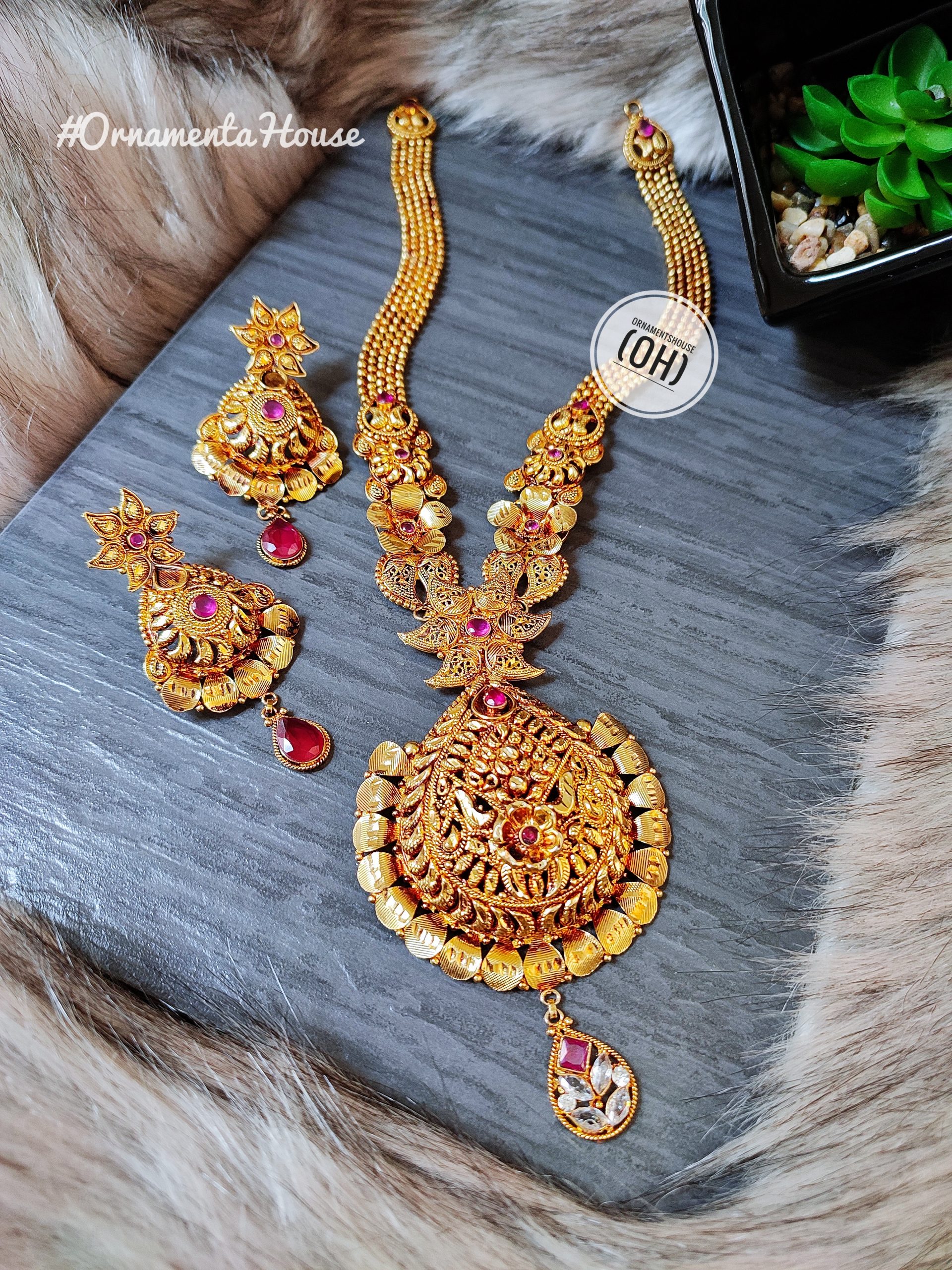 Gold Plated - Long Necklace with Real Stone